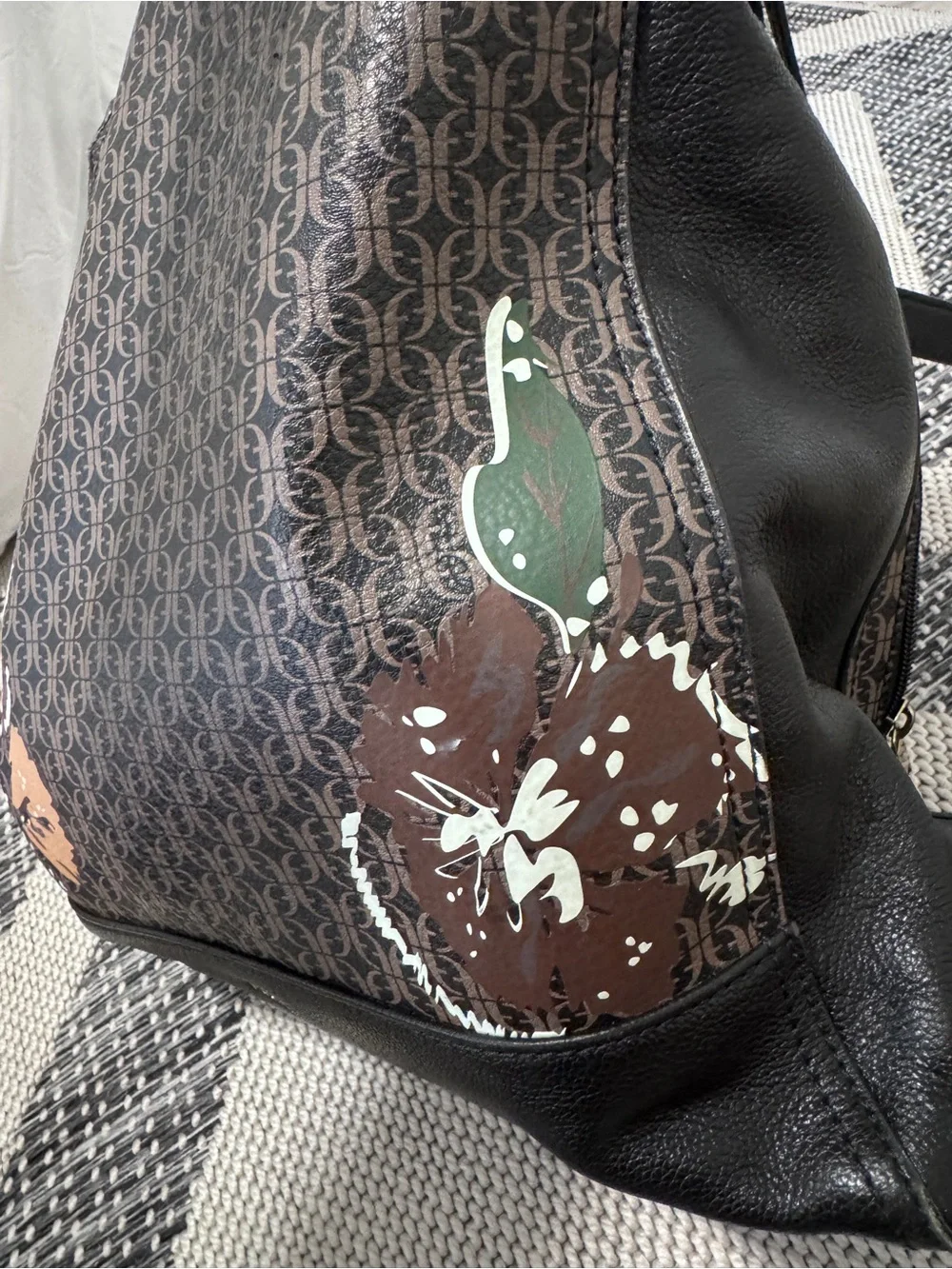 Fossil Brown Monogram Backpack with Floral Prints